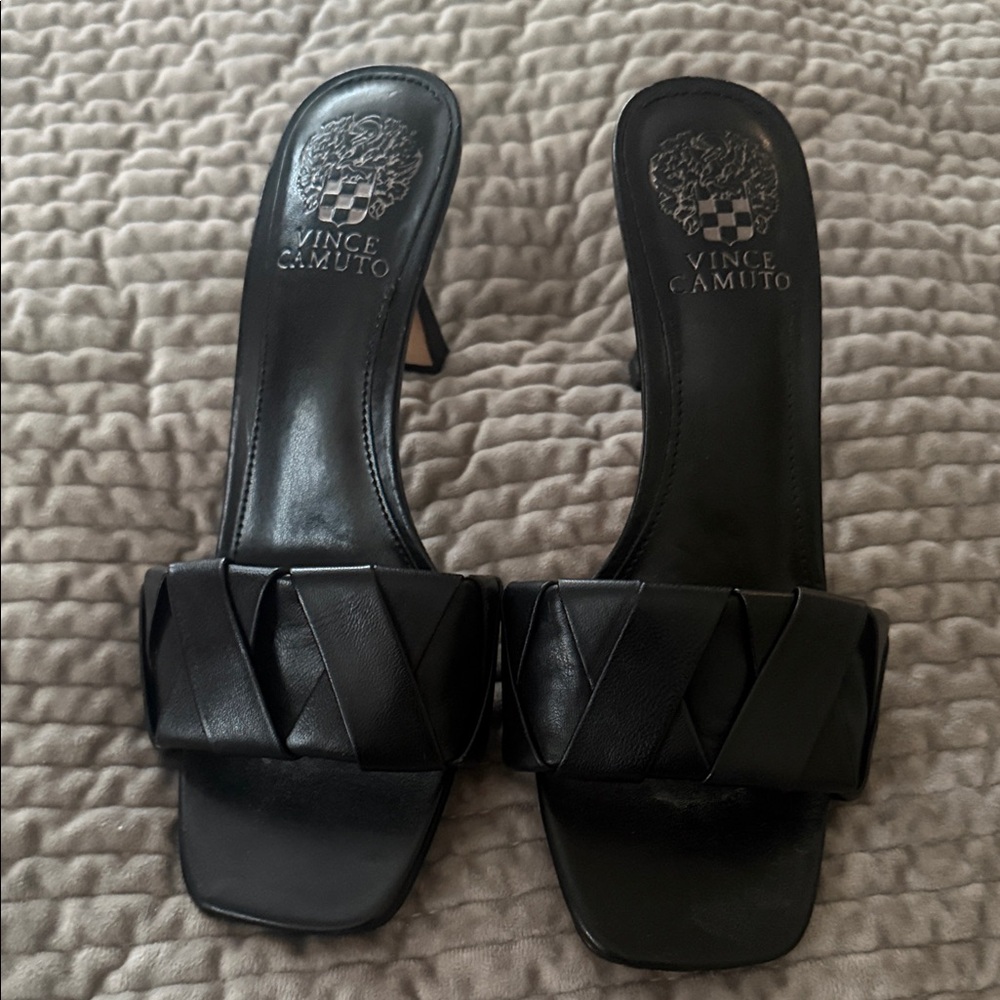 Vince Camuto Black Braided Leather Slide Mules